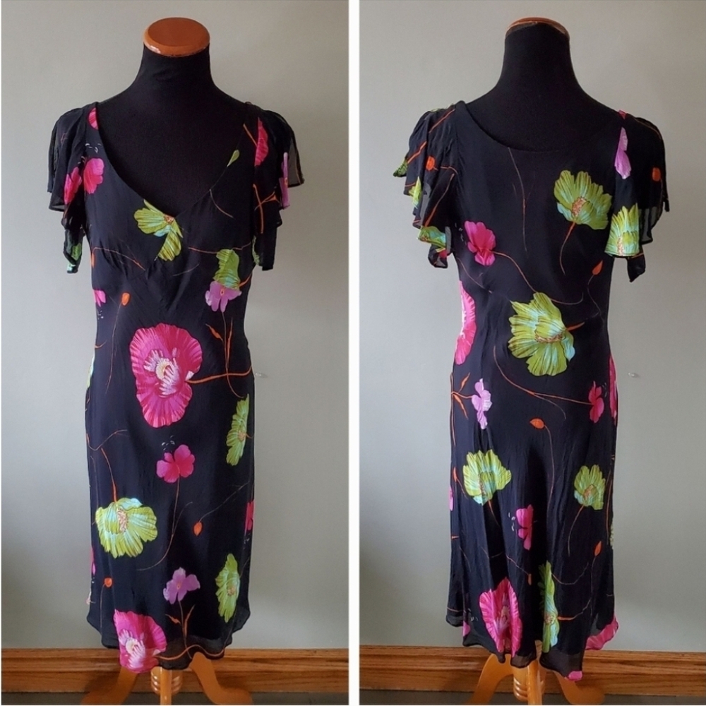 Joseph Ribkoff 8 90s Romantic Whimsigoth Fairycore Neon Floral Midi Slip Dress - Picture 5 of 10